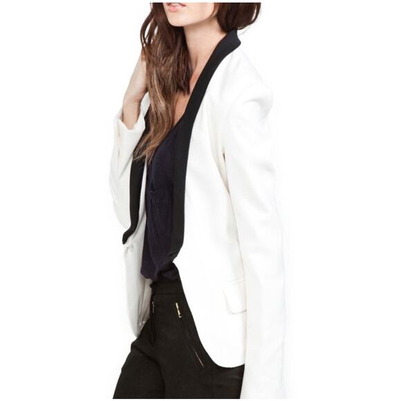 A.L.C. Blazer Jacket 6 Wool Mohair Silk SnakeSkin Cream Black-Collar Tuxedo Hook